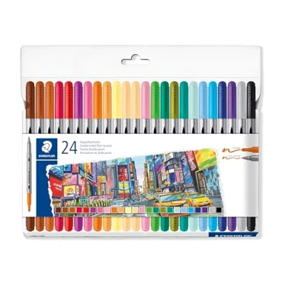 Afbeelding van STAEDTLER 3200 C24P Design Journey kleurstiften, dubbele punt, lijnbreedte 0,5 3,0 mm, 24 verschillende kleuren, stuks