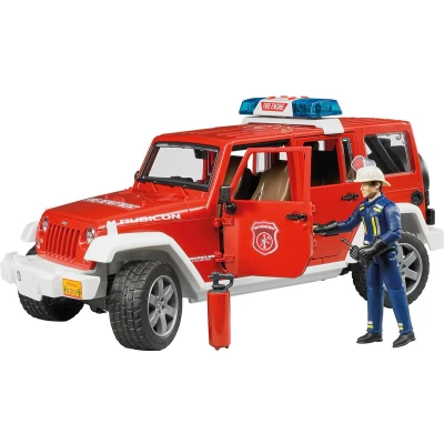 Afbeelding van Bruder Jeep Wrangler brandweerauto met brandweerman