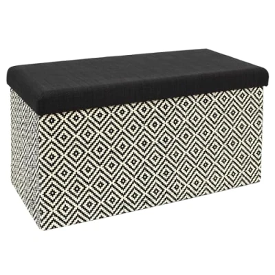 Afbeelding van Home Deco Factory Poef/hocker Braided opvouwbaar stof opbergbox donkerbruin/zwart polyester/MDF 76 x 38 cm
