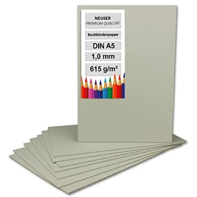 Afbeelding van 20x boekbinderskarton DIN A5 (14,8 x 21 cm) dikte 1,0 mm (0,1 gewicht: 615 g/m² grijs karton om te knutselen, modelbouw, boekbinden