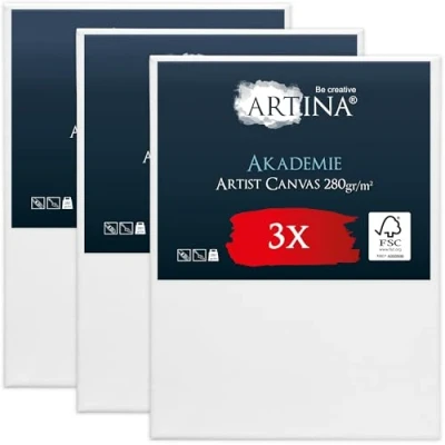 Afbeelding van Artina Akademie Set van 3 Schilderdoeken Canvas 70x100 cm Spieraam FSC® Hout Wit 100% Katoen 280 g/m156
