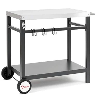 Afbeelding van BBQ Toro Grillwagen, 85 x 50 81 cm, grilltafel van metaal met groot werkblad, bijzettafel voor buiten, serveerwagen, outdoor, zwart/zilver