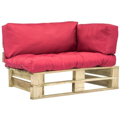 Afbeelding van Tuinbank met rode kussens pallet grenenhout
