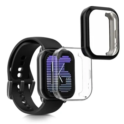 Afbeelding van kwmobile 2x smartwatch hoes geschikt voor Amazfit Active (A2211) hoesje Siliconen sporthorloge cover Activity tracker case in transparant / zwart