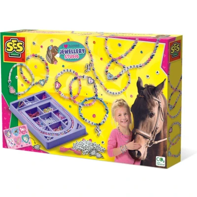 Afbeelding van SES Ik hou van paarden Sieraden studio bedels en letterkralen elastisch koord waxkoord complete set met handige naald knutselen meisjes