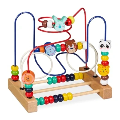 Afbeelding van Relaxdays kralenspiraal houten babyspeelgoed vanaf 1 jaar motoriek design D