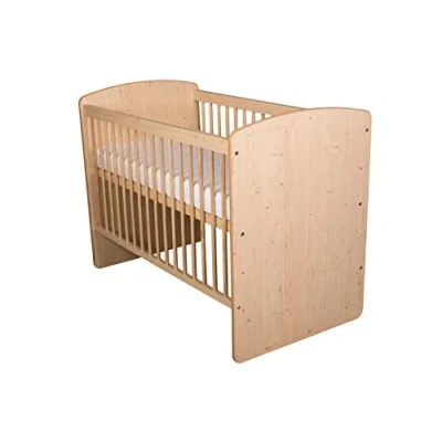 Afbeelding van Kmbaby babybed K2 natuurlijk hout, 120 x 60 cm, met matras en lattenbodem, 3 niveaus, in hoogte verstelbaar, grenenhout MDF