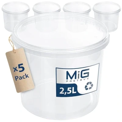 Afbeelding van MIG Transparante emmer met deksel, 2,5 liter, 5 x luchtdicht en geschikt voor levensmiddelen, kunststof kleine stapelbare huishouden industrie, ideale