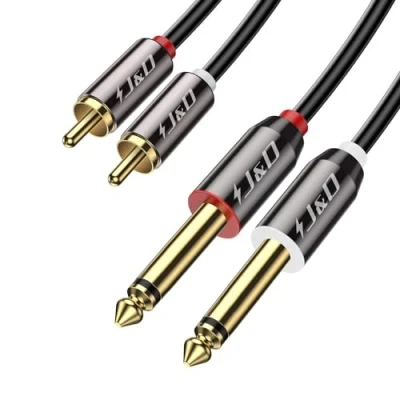 Afbeelding van J&amp;D Dual 1/4 inch TS naar RCA Stereo Audio Interconnect Kabel, Vergulde Koperen Shell Heavy Duty 2X 6,35 mm mannelijk 2 mannelijke adapterkabel, 0,9 m
