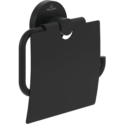 Afbeelding van Villeroy &amp; Boch Elements Tender toiletrolhouder met deksel, wandclosetrolhouder, zinken toiletrolhouder, ronde mat zwart