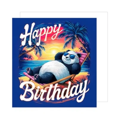 Afbeelding van Edition Seidel GQ301 SW024 Hoogwaardige vierkante verjaardagskaart met envelop, Happy Birthday wenskaart voor vrouwen, coole panda, beer, strand, grappige humor