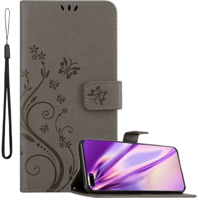 Afbeelding van Cadorabo Hoesje geschikt voor Huawei P40 PRO / PRO+ in BLOEMEN GRIJS Beschermhoes bloemmotief met magnetische sluiting, standfunctie en kaartsleuven Book Case Cover Etui