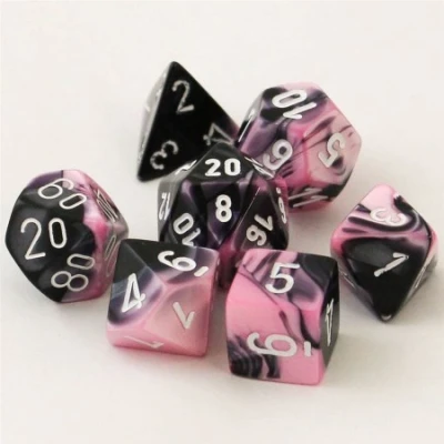 Afbeelding van Chessex Gemini Zwart Roze/Wit Polydice Dobbelsteenset (7 stuks)