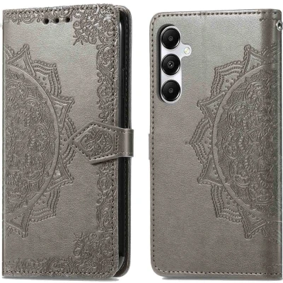 Afbeelding van iMoshion Hoesje Geschikt voor Samsung Galaxy A55 Met Pasjeshouder Mandala Bookcase Grijs