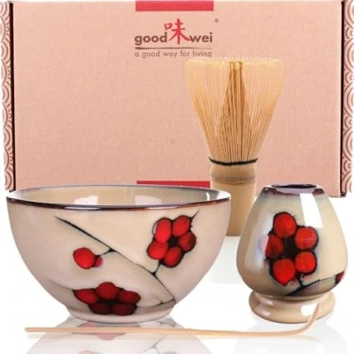 Afbeelding van Goodwei Complete Japanse matcha set met hoogwaardige theeschaal (Plum, 80)