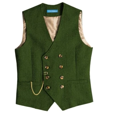 Afbeelding van Solovedress Vintage wollen herenvest regular fit voor bruiloft, Groen