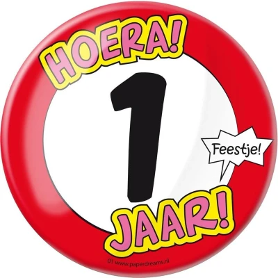 Afbeelding van Button XL 1 jaar Verkeersbord