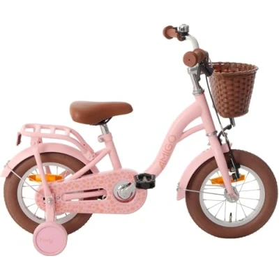 Afbeelding van AMIGO Fairy Kinderfiets Meisjesfiets 12 Inch Met Terugtraprem Zijwieltjes Zalmroze