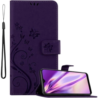 Afbeelding van Cadorabo Hoesje geschikt voor Samsung Galaxy A10 / M10 in BLOEMEN DONKER PAARS Beschermhoes bloemmotief met magnetische sluiting, standfunctie en kaartsleuven Book Case Cover Etui