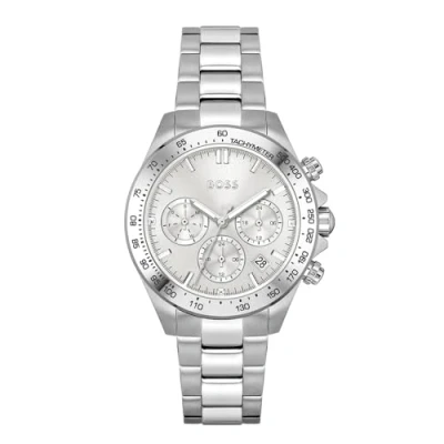 Afbeelding van BOSS Multifunctioneel analoog kwartshorloge voor dames met zilverkleurige roestvrijstalen armband 1502616, Zilver Wit,