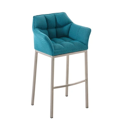 Afbeelding van Barkruk Sarpsborg Stof met 4 poots Mat geborsteld RVS frame, Turquoise