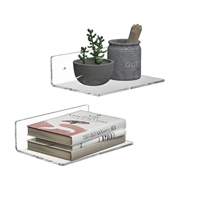 Afbeelding van Sezanrpt Set van 2 kleine transparante acryl wandplanken 23 cm Voor opslag, kamerdecoratie, ruimtebesparend