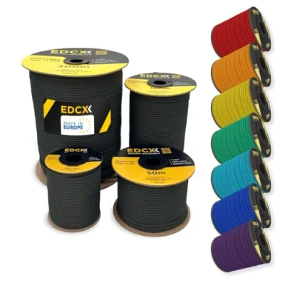 Afbeelding van EdcX Paracord van nylon 4 mm 550, 30 m, type III, touw 100% nylon, met 7 strengen, in effen kleuren (zwart, m)