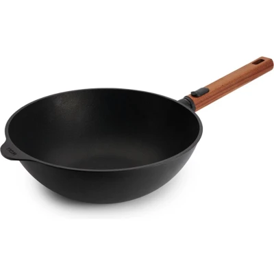 Afbeelding van WOLL EcoLogic QXR Wok inductie met houten afneembare greep Ø280mm H 100mm Zwart