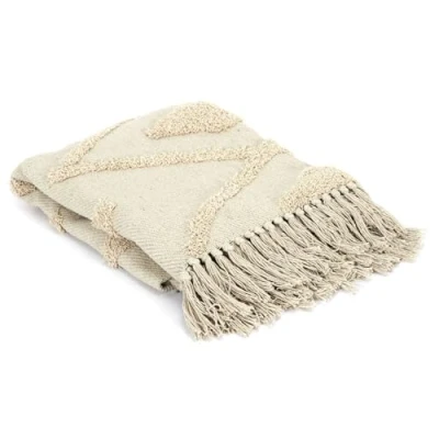 Afbeelding van HOME DECO FACTORY TX9134 plaid etnische reliëf, ruitpatroon, ecru, 120 x 150 cm