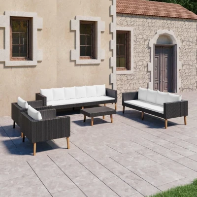 Afbeelding van 5 delige Loungeset met kussens poly rattan zwart
