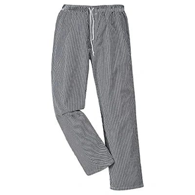 Afbeelding van Portwest Bromley keukenbroek, normale maat, kleur: zwart/wit geruit, maat:, Zwart met vierkanten
