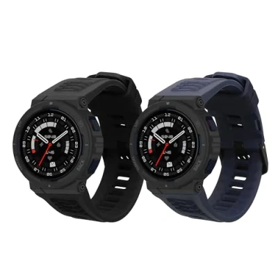Afbeelding van kwmobile 2x horlogebandjes geschikt voor Amazfit Active Edge (A2212) bandje Smartwatch bandjes van TPU Activity tracker horloge band in zwart / donkerblauw