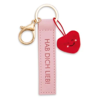 Afbeelding van NICI &quot;Hab Dich lieb&quot; sleutelhanger 10 cm kunstleer met roze hart trouwe metgezel voor rugzak of tas, groot en klein 62014
