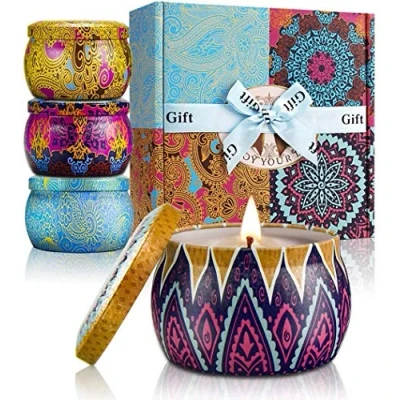 Afbeelding van Geurkaarsen Cadeauset voor dames, cadeaus sojawas aromatherapiekaarsen Moederdag, Kerstmis, verjaardag, Valentijnsdag, bad, yoga (4 x 5,6 oz)