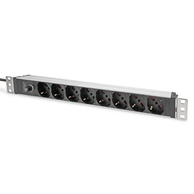 Afbeelding van Digitus DN 95410 IT 19 inch Stekkerdoos voor patchkast 1 HE Geaarde contactdoos Aluminium profiel, Vast inbouw, Incl. 2 metalen houders, Met schakelaar