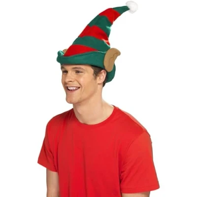 Afbeelding van Dressing Up &amp; Costumes Christmas Elf Hat, Green With Red Stripes