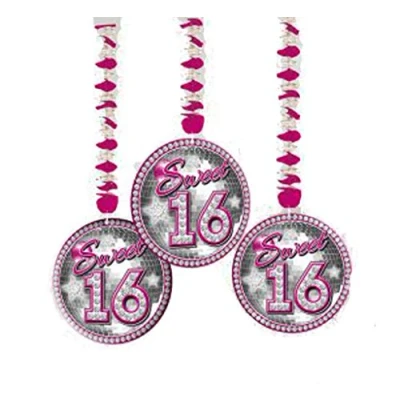 Afbeelding van Sweet 16 jaar Hangdecoratie 3 stuks