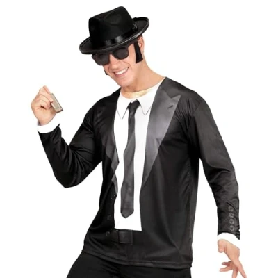 Afbeelding van Blues Brothers kostuum T Shirt Lange Mouwen Brother Man XL Carnaval Verkleedkleding