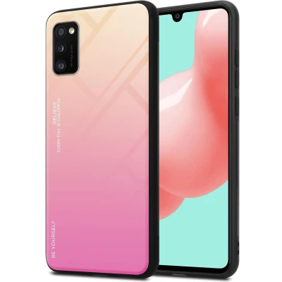 Afbeelding van Cadorabo Hoesje geschikt voor Samsung Galaxy A41 in GEEL ROZE Tweekleurige beschermhoes van TPU silicone Case Cover en achterzijde gehard glas