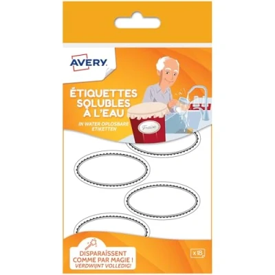 Afbeelding van Avery Family ovale oplosbare etiketten, ft 5,5 x 3 cm, ophangbare etui met 18 etiketten etiket