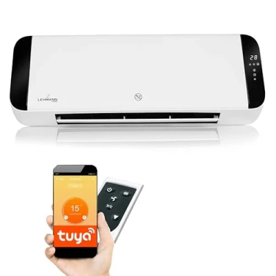 Afbeelding van Lehmann LHOHH 2013A Wandventilatorkachel met 2 vermogensniveaus, 1000/2000 W, wifi, afstandsbediening, led display, timer en oscillatiefunctie, wit