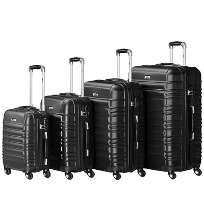 Afbeelding van Zelsius harde ABS koffers met cijferslot, dubbele wielen en scheidingswand, koffer, trolley, grote set van 4, zwart.