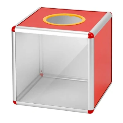 Afbeelding van QWORK® 25 cm transparante loterijdoos, robuuste donatie urn met aluminium frame en acrylpanelen, voor donaties, loterijen stemmen