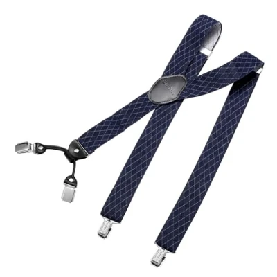 Afbeelding van DonDon brede bretels 3,5 cm 4 Y vormige leren clips elastisch en in lengte verstelbaar zwart blauw, Rhomb one size