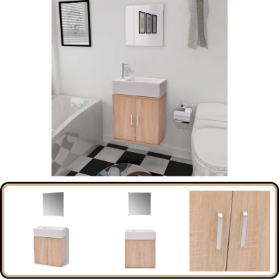 Afbeelding van Badkamermeubelset met wasbak beige 3 dlg