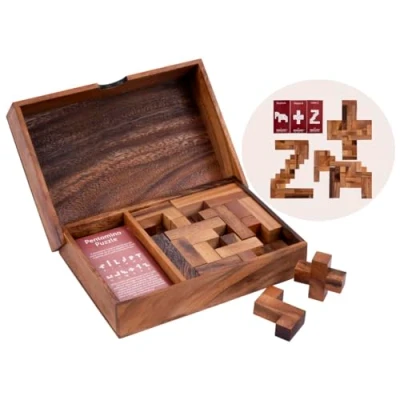 Afbeelding van Engelhart 350500 Pentomino Double van hout Ecologische hoofdbreker 2 spelers inbegrepen; 3D houten puzzelstukjes, uitdagingskaarten, opbergdoos 7 jaar en ouder