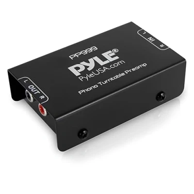 Afbeelding van Pyle Phono Platenspeler Voorversterker Mini Elektronische Audio Stereo Fonograaf met RCA Ingang, Uitgang en Geluidsarme Werking, Voeding via 12 Volt DC Adapter Zwart
