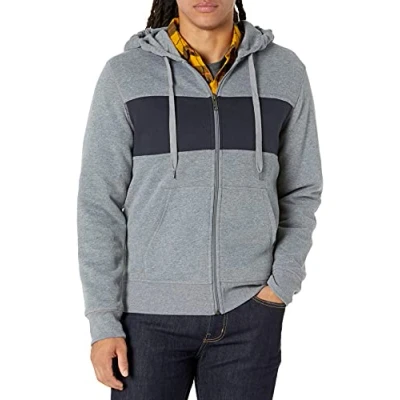 Image de Amazon Essentials Sweat shirt à capuche en polaire avec fermeture éclair intégrale (grandes tailles disponibles) Men&#039;s, Noir Gris Chiné, S