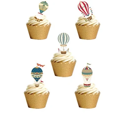 Afbeelding van 12 stuks taartdecoraties van eetbaar papier, heteluchtballonnen