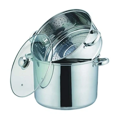 Afbeelding van Kamberg 0008072 Couscous pan 3 in 1 diameter 26 cm 10 liter hoogwaardig roestvrij staal deksel van glas voor alle warmtebronnen inclusief inductie